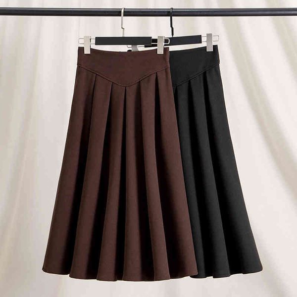 

skirts brown thickened tweed skirt children's winter a-shaped high waist thin medium length wool woolen pleated, Black