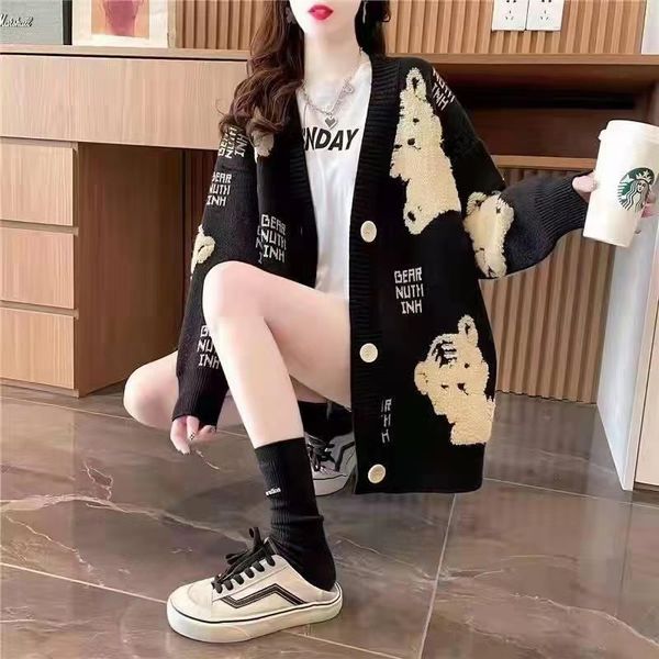 

women's designer niche design klein blue tiger sweater coat cardigan net red style lazy style, White;black