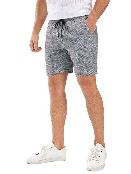 

men plaid print drawstring waist shorts 09z0#, White;black