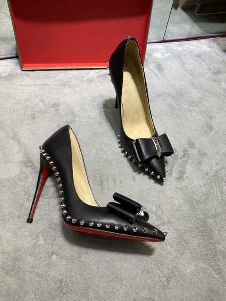 

women classic sandals with design unique rivet bowtie style temperament simple design beautiful appearance comfortable foot feeling high hee, Black