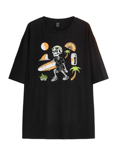 

x ramoniskull men skeleton & coconut print drop shoulder tee c9yu#, White;black