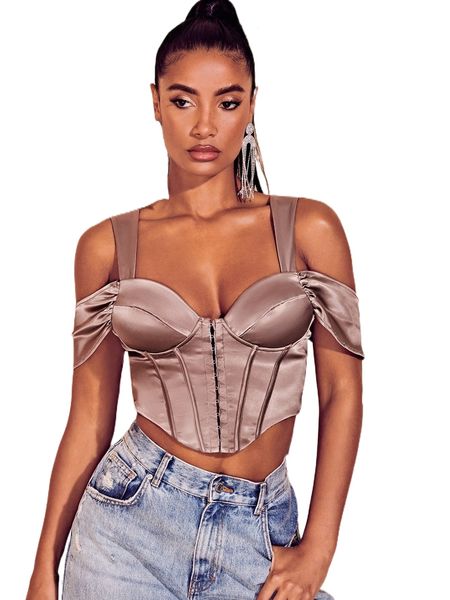 

bae solid cold shoulder bustier blouse 904m#, White