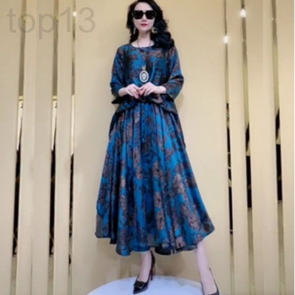 

casual dresses designer high grade mulberry silk dress women's 2021 new summer high-end young printed vhis, Black;gray