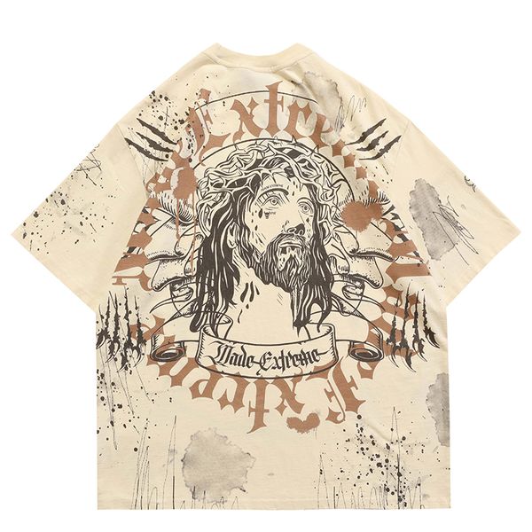 

hip hop tshirt streetwear harajuku graffiti jesus graphic t shirt men cotton casual tshirt summer short sleeve tees 220608, White;black