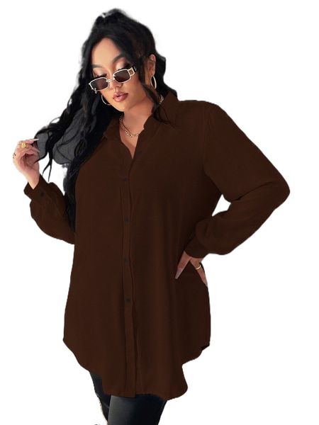 

plus bishop sleeve shirt without belt a88j#, Black