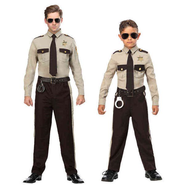 

halloween stage show performance male american sheriff police patrol plainclothes cosplay come l220714, Black;red
