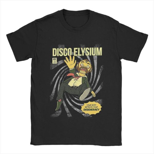Camisetas masculinas pedaços de bolo homens homens camiseta disco elysium rpg jogo camisetas vintage manga curta o pescoço de algodão impresso
