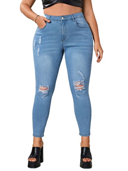 

plus ripped skinny cropped jeans i8gy#, Blue