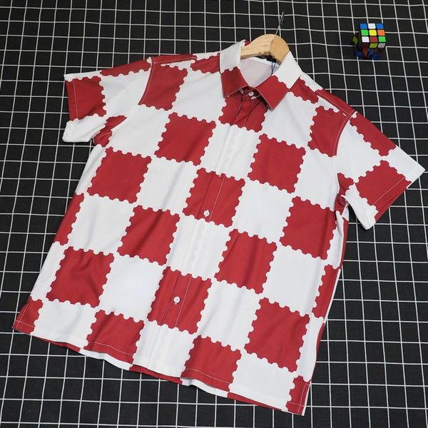 

designer casual shirts luxury brands lvs classic red white plaid colorblocking short sleeve t-shirts summer thin jacket fashion loose shirts, White;black