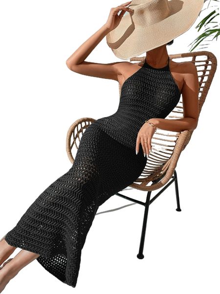 

hollow out tie backless halter dress without panty a148#, Black;gray