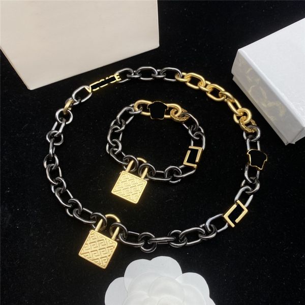 

classic letter chain necklace bracelet women clavicle chain necklaces metal choker bracelet hip hop necklace gift for party, Black