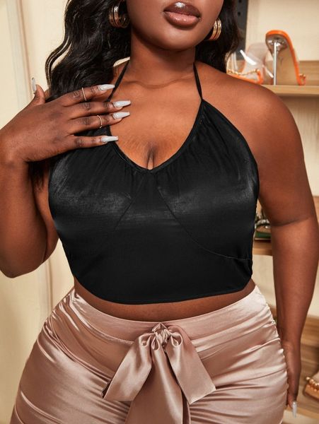 

sxy plus solid satin halter o2jq#, Black