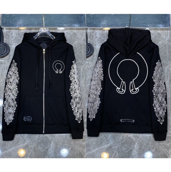 

fashion designer men's jackets brand luxury zipper sweatshirts horseshoe cross print ch hoodies men women coat casual pullover loose h, Black;brown