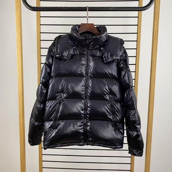 

men's shiny zip hooded down jacket winter coat bubble pocket parka, Black