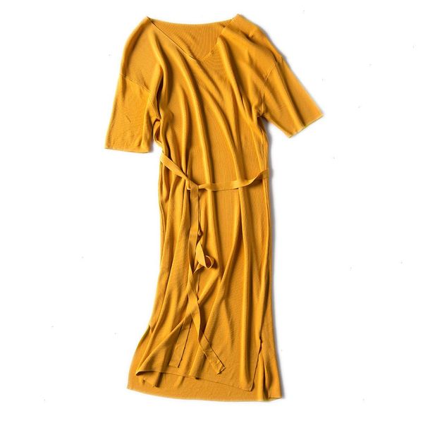 

korean fashion v-neck dress half sleeve casual belt dresses femme summer autumn midi for women, Black;gray