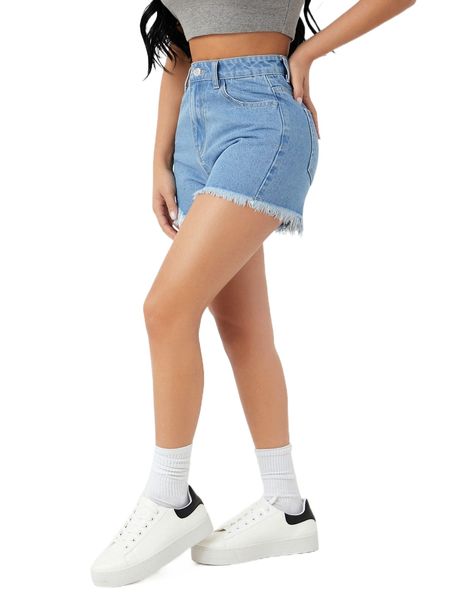 

petite raw hem denim shorts 07ok#, White;black
