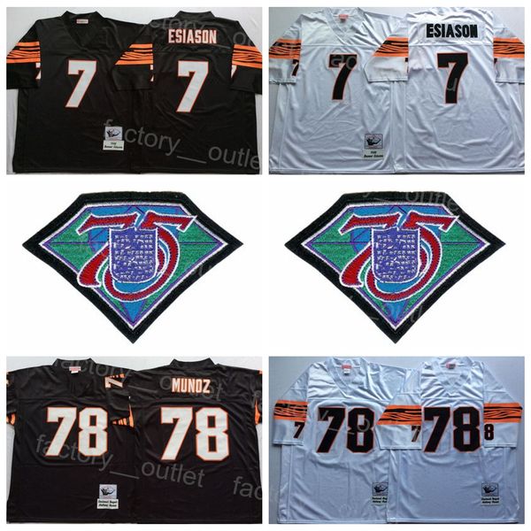 

mitchell and ness football throwback 75th anniversary 7 boomer esiason jersey 1989 1988 vintage 78 anthony munoz team black color white stit, Black;red