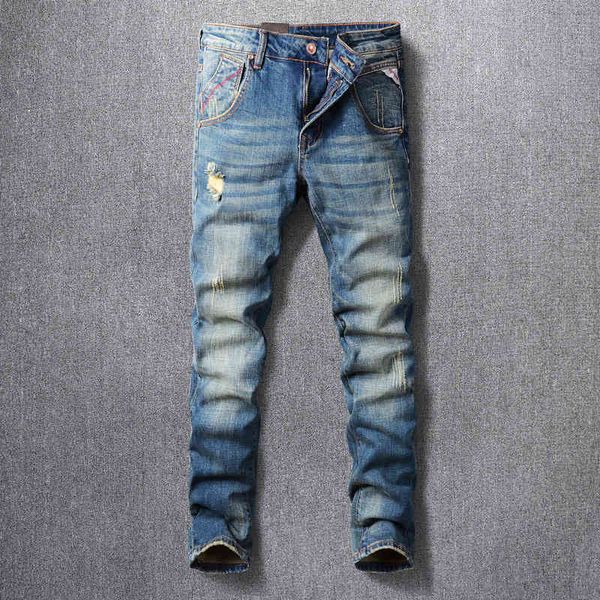 

men's jeans fashionable men's jeans with holes are worn out washed and embroidered street fashion micro elastic slim fitting men l, Blue