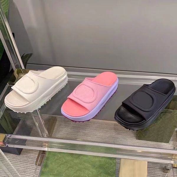 

new women thick bottom beach slippers fashion summer slippers outdoor platform alphabet sandals high heels designer slides with box, Black