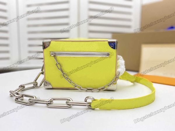 

fashion mini soft trunk designer men bag canvas print calf-leather green yellow color silver chain box cross-body shoulderbag purse handbag