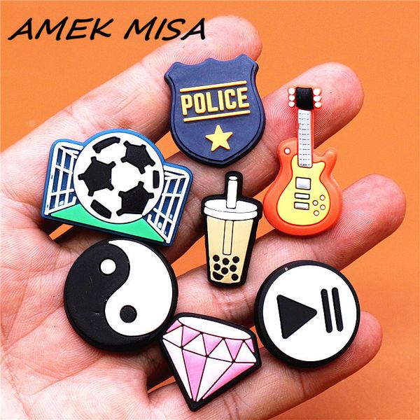 

1pcs shoe charms guitar pvc croc accessories decorations milk tea pink diamond play jibz charm buckle for kids party xmas gifts, White;pink