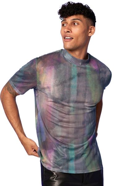 

men tie dye mock neck mesh tee y9mx#, White;black