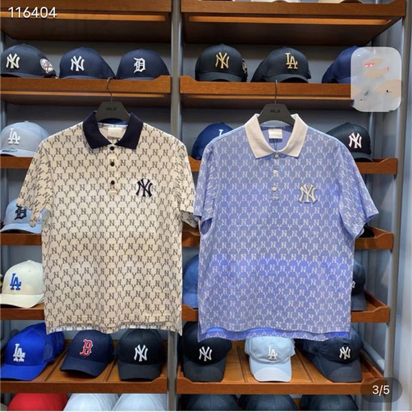 

women's t-shirt designer 2022 spring new korean mlb old flower allover embroidery ny loose cotton couple polo shirt short sleeve, White