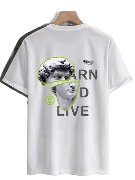 

men sculpture and letter graphic tee o59m#, White;black