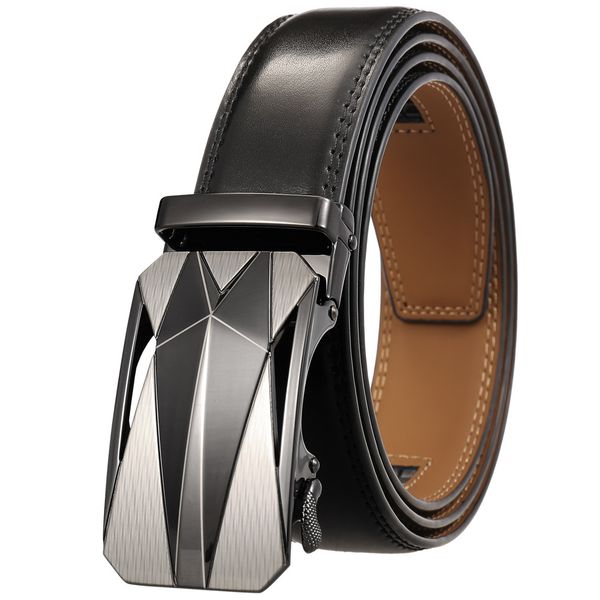 

3a+belt automatic buckle genuine leather for men 3.4cm width, Black;brown