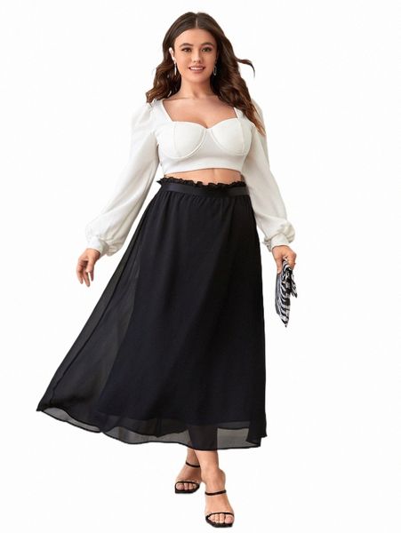 

plus paperbag waist mesh skirt l2xx#, Black