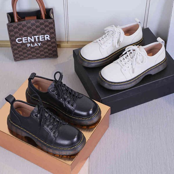 

dress shoes women's british style muffin thick soled women's shoes with round head casual lace up single 920f, Black