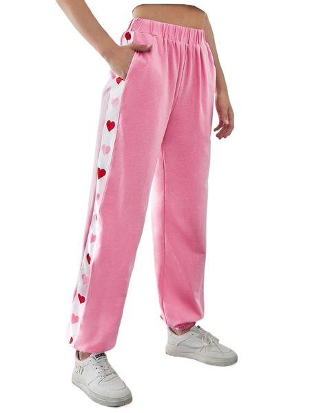 

heart tape side elastic waist sweatpants f2kf#, Black;white