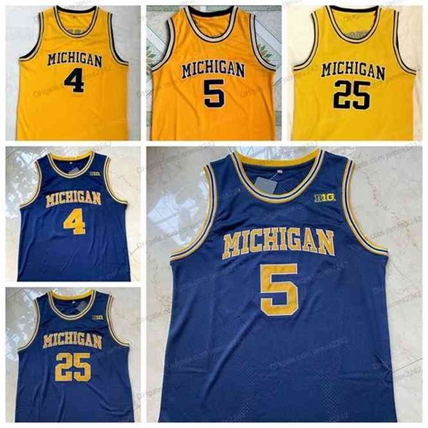 Nikivip Jalen Rose 5 Michigan College Basketball Jersey Chris Webber 4 Juwan Howard 25 мужской сшитый темно-синий желтый размер