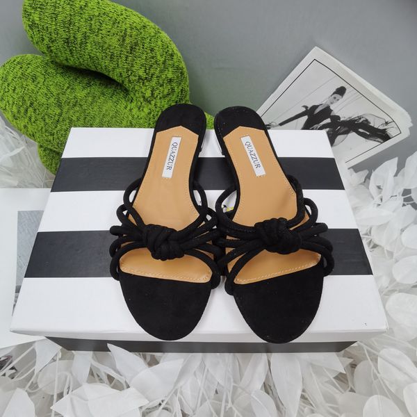 

flat slippers new casual luxury brand beach shoes with box, Black