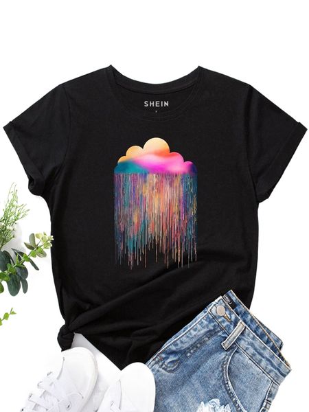 

cloud & rain print tee i77q#, White