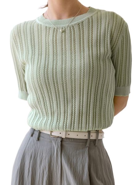 

dazy-less solid pointelle knit t3le#, White;black