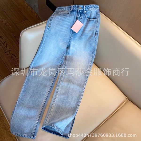 

women's jeans designer miu family 21s autumn and winter style hole breaking personality versatile fashion brand straight tube elastic d, Blue