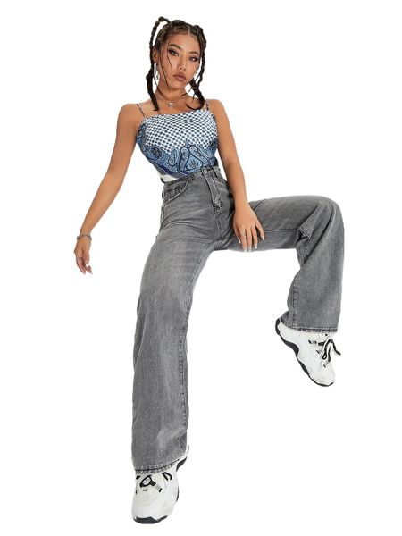 

high waist solid jeans m5jn#, Blue