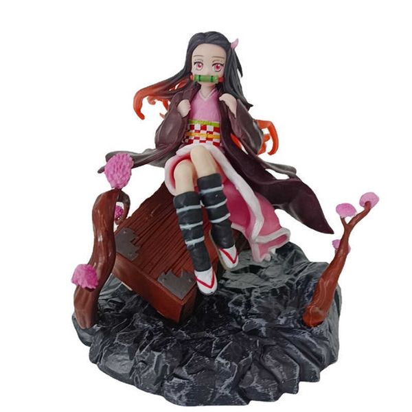 

huiya01 anime demon slayer action figure sitting posture box kamado nezuko hand-made collection 13cm model toys halloween gifts g0911