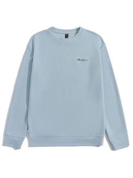 

men letter embroidery drop shoulder sweatshirt u0qh#, Black