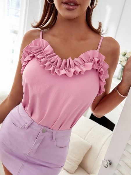 

frill trim cami r7vo#, White