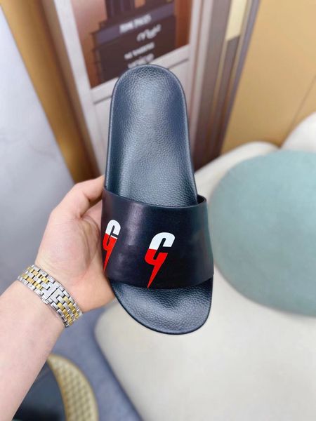 

men rubber slide sandals marque designer slippers causal non-slip slides summer flip flops slippers with box 38-45, Black