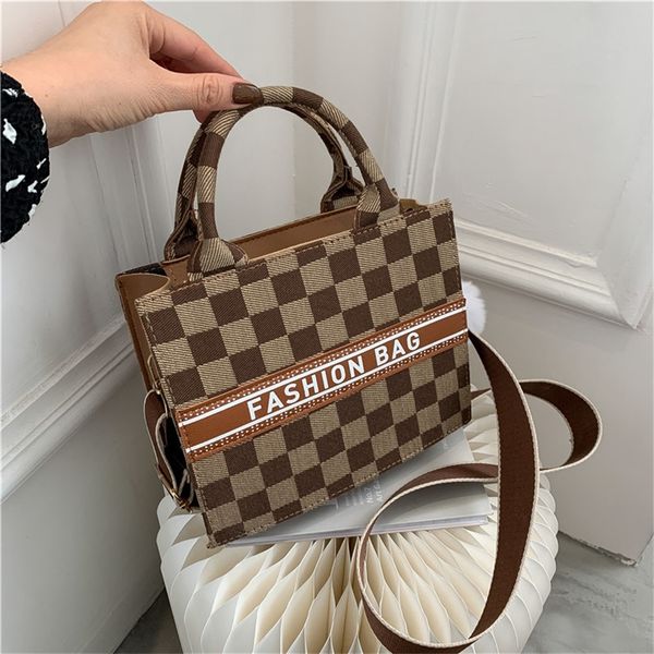 

fashion large capacity square structure tote women's chessboard tweed wide strap commuter 90% off shop clearance