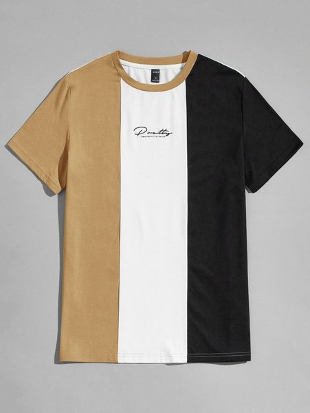 

men slogan graphic colorblock tee x6s3#, White;black