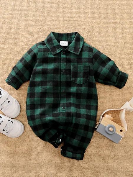 

yierying baby boys' plaid pocket patch jumpsuit she, Blue