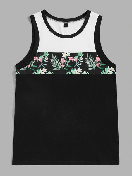 

men tropical colorblock tank 657y#, White;black