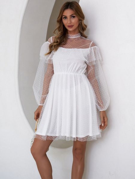 

missord lantern sleeve mesh dress m15j#, Black;gray