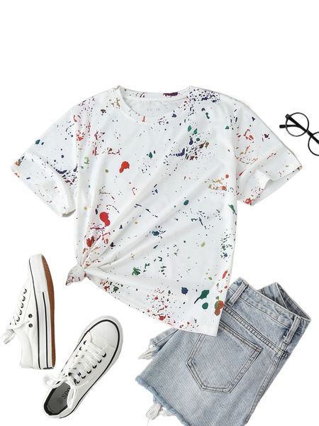 

splash ink print tee j04y#, White