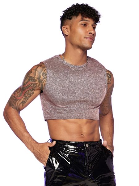 

men glitter crop tank 950g#, White;black