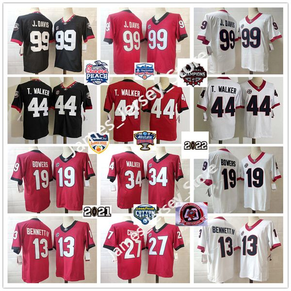 

99 jor dan davis nick chubb jersey herschel walker 44 travon walker 19 brock bowers 13 stetson bennett iv ncaa georgia bulldogs uga stitched, Black